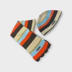 Nike Knit Scarf And Beenie Set Striped Multicolored Crocheted Swoosh Design Fall